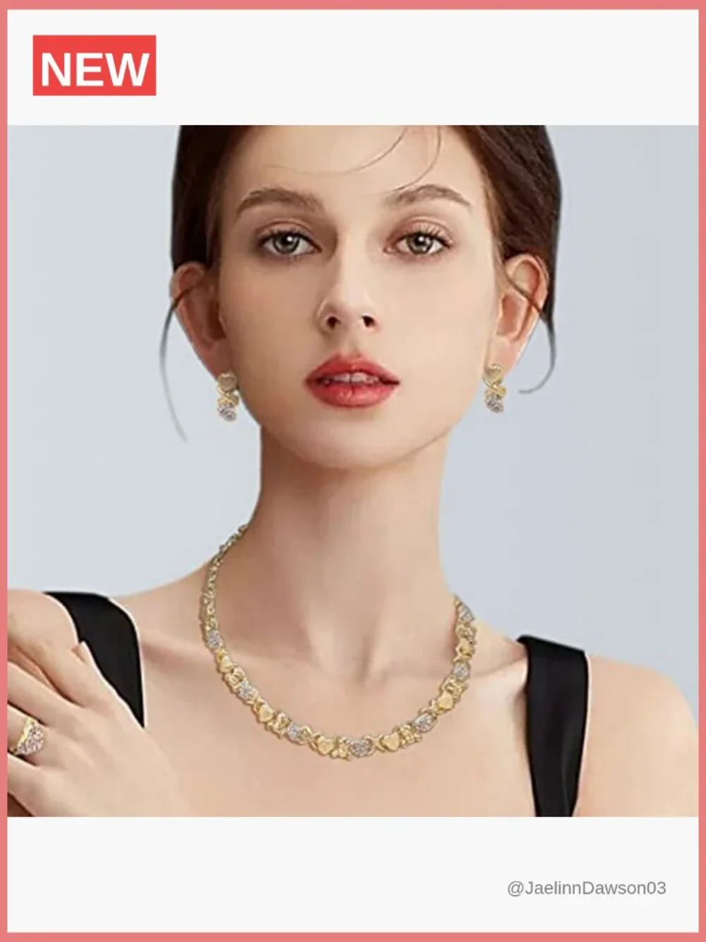 18K Gold Plated Jewelry Set - Necklace Bracelet Earrings Ring Set for Women